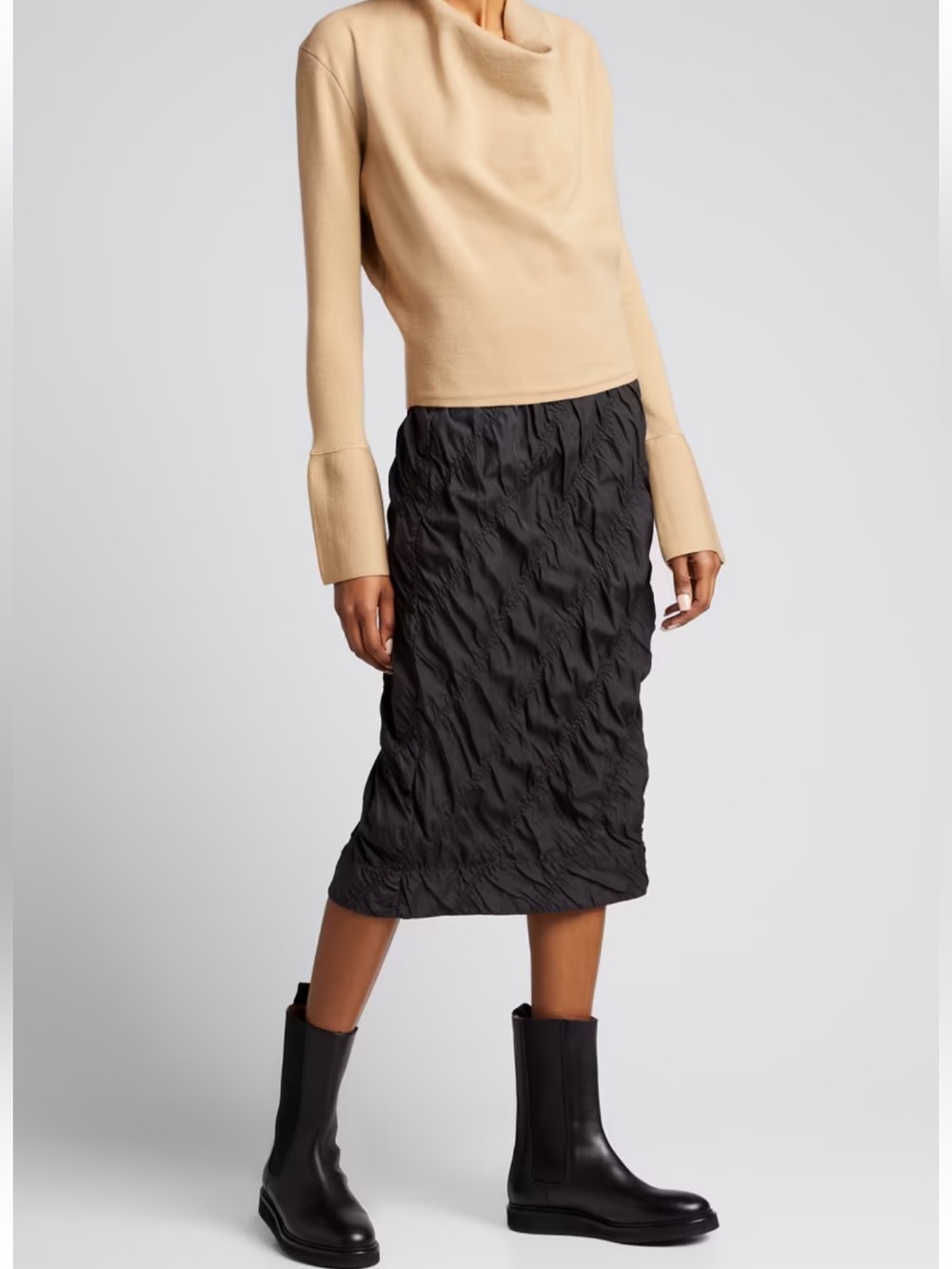 3.1 Phillip Lim Black Parachute Crinkle Midi Skirt with Side Zip